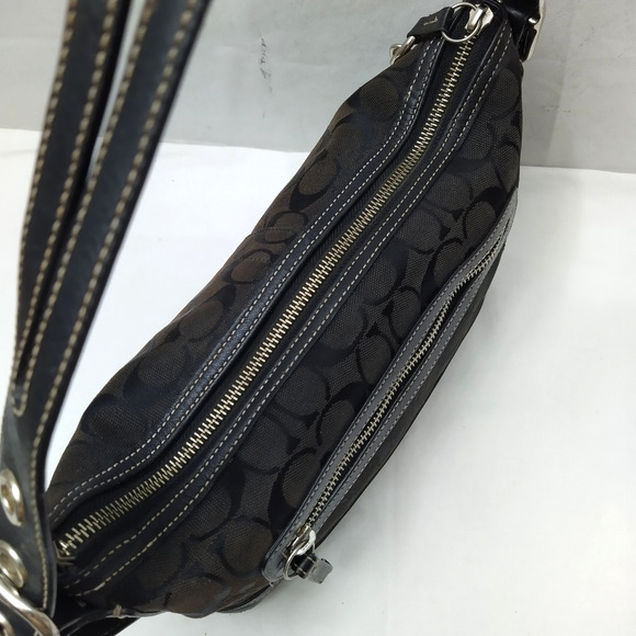 Coach Signature Black Canvas Leather Trim Zipper Closure Hobo Shoulder Bag - Picture 8 of 16